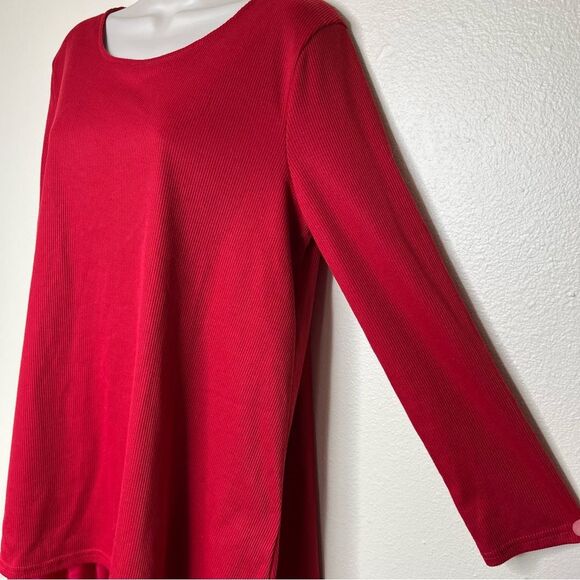 CL Shang Collection Red Rib Knit Chiffon Bow Back Ruffle Tiered Dress Women XL - Picture 5 of 14